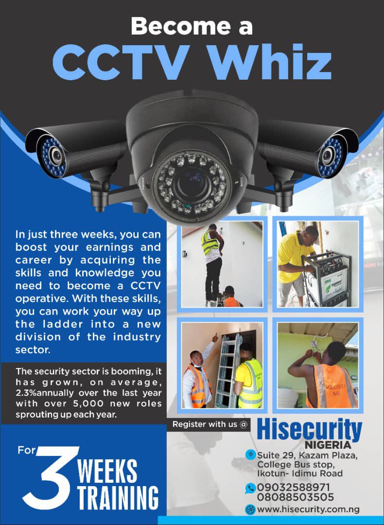 Advertisement for Hisecurity Nigeria's CCTV training program